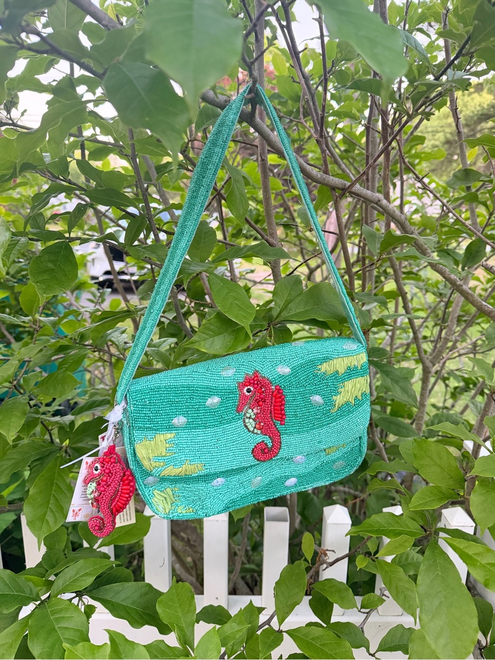 Viral Turquoise Beaded Seahorse Shoulder Bag